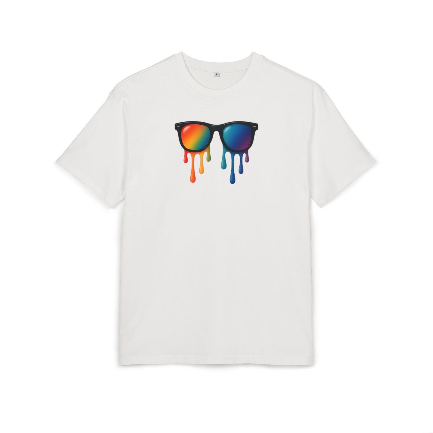Melting Rainbow Shades T-Shirt (Brustprint) – Stylisches Unisex Shirt mit bunter Sonnenbrille & Farbverlauf | Cooles Sommer & Festival Design