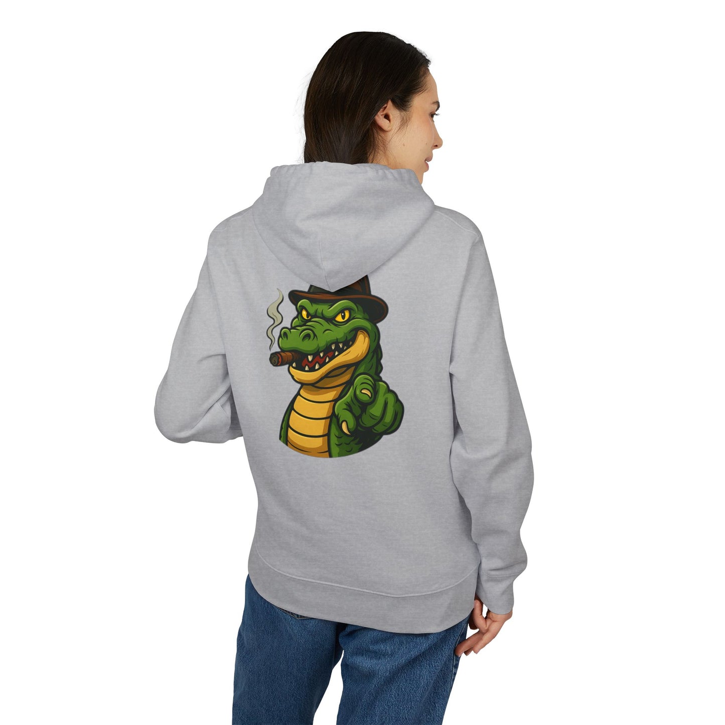 Gangster Alligator Hoodie (Rückenprint) – Cooler Unisex Kapuzenpullover mit Krokodil, Zigarre & Hut im Comic Style