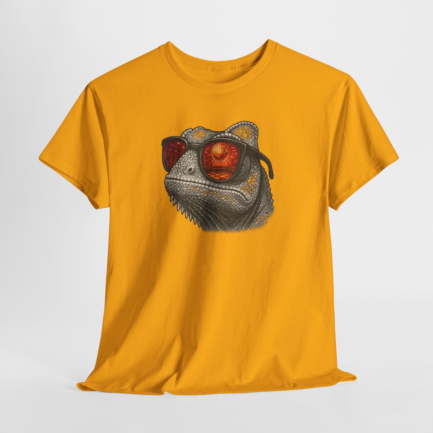 Chamäleon Disco T-Shirt (Brustprint) – Lustiges Tiermotiv mit Sonnenbrille | Retro Club Design für Tierfreunde & Festivalfans