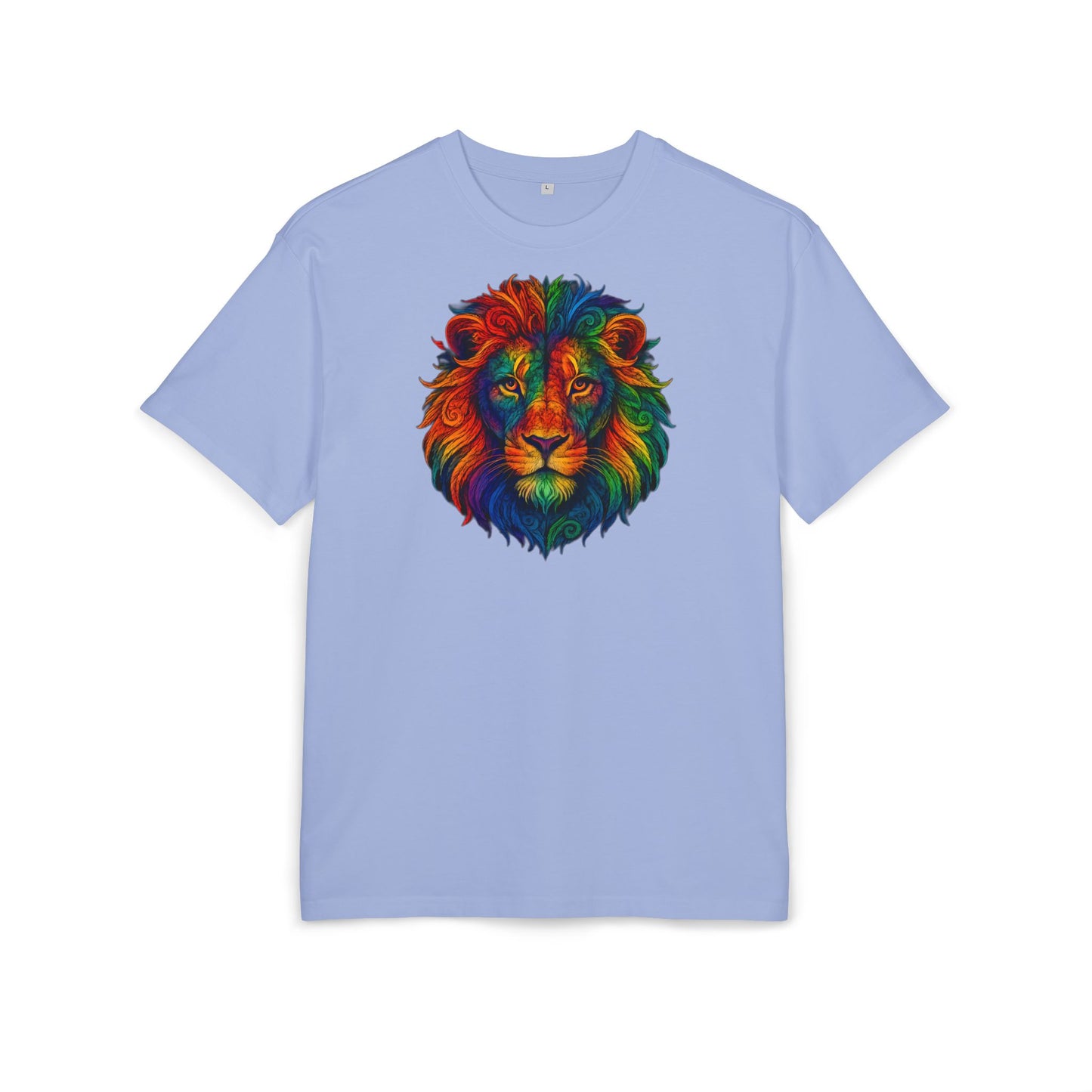 Buntes Löwen T-Shirt (Brustprint) – Psychedelisches Tiermotiv im Boho-Stil – Unisex Oversize Shirt für Kunst-, Natur- & Festival-Fans