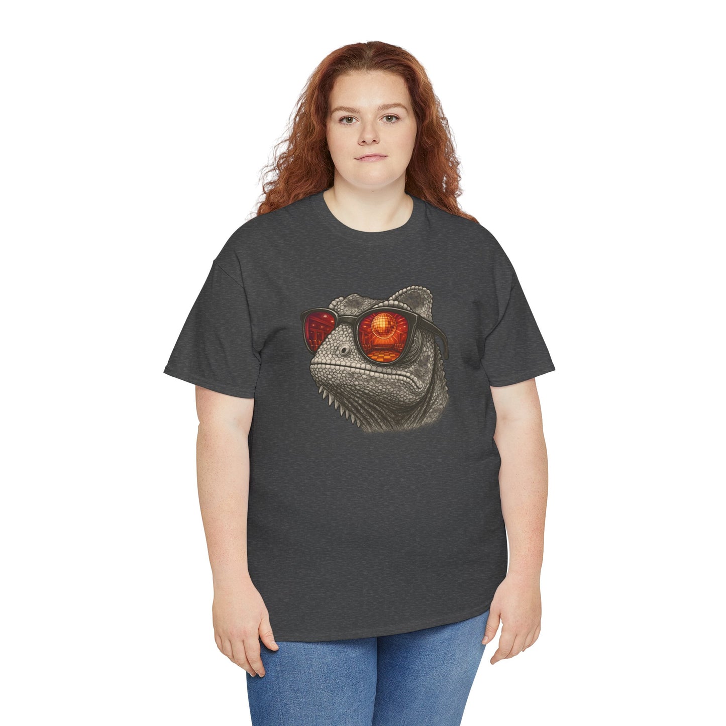 Chamäleon Disco T-Shirt (Brustprint) – Lustiges Tiermotiv mit Sonnenbrille | Retro Club Design für Tierfreunde & Festivalfans