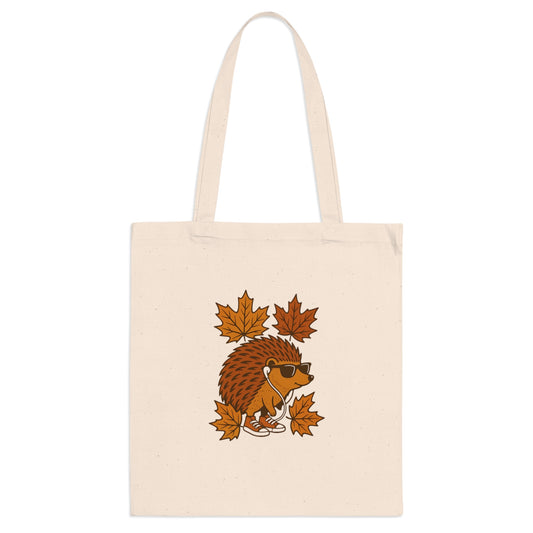 Herbst Igel Jutebeutel – Lustige Stofftasche mit Cartoon-Design, Sonnenbrille & Ahornblättern