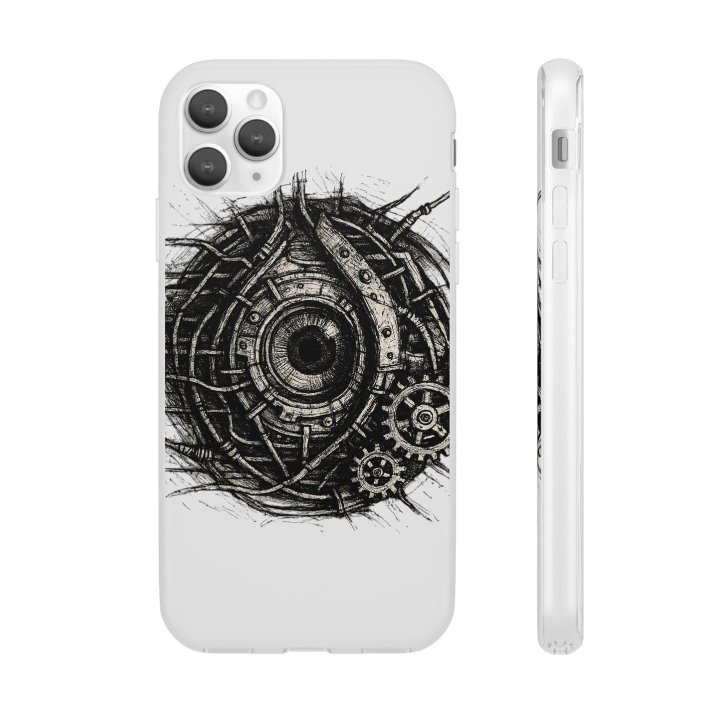 Biomechanisches Auge Handyhülle – Futuristisches Cyberpunk Design mit Zahnrädern & Kabeln | Schutzhülle für iPhone & Android