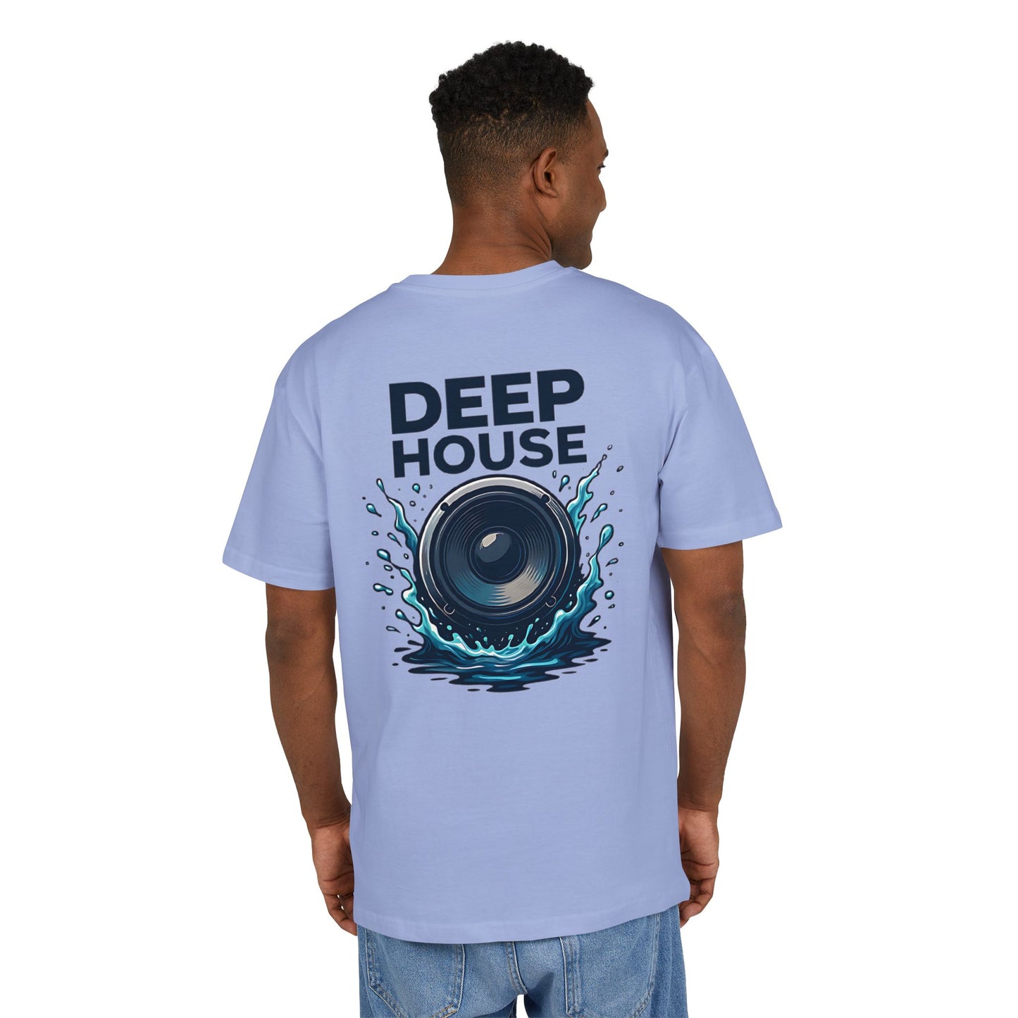 Deep House T-Shirt (Rückenprint) – Stylisches EDM Shirt mit Lautsprecher & Wasser Splash Motiv – Unisex Festival & Clubwear