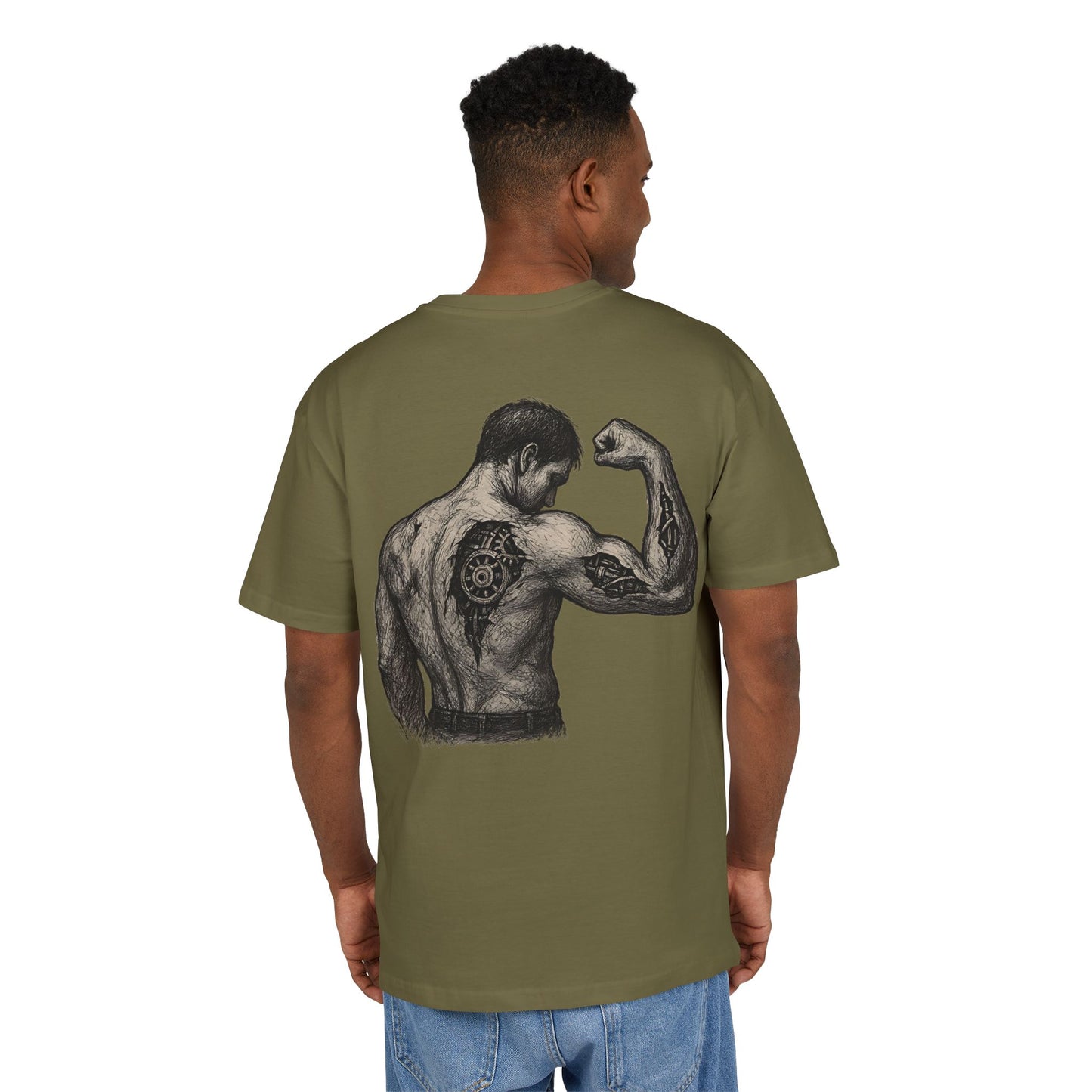 Biomechanik Muskel T-Shirt Unisex (Rückenprint) – Cyborg Body Design mit Zahnrädern & Maschinenstrukturen | Futuristisches Techwear Shirt für Fitness & Sci-Fi Fans