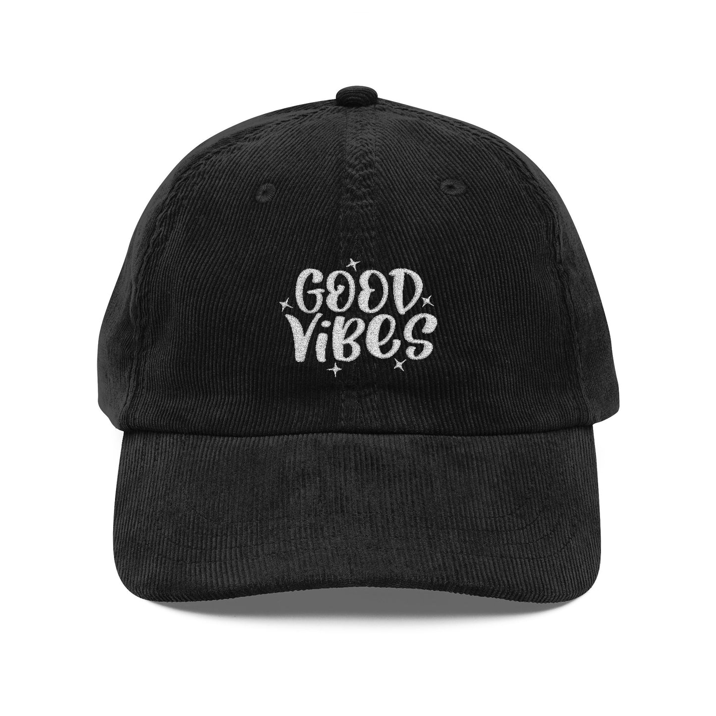 Good Vibes Cord Cap – Retro Cord Basecap mit Stickerei - Good Vibes, Gift for Friends, Relaxed Fashion
