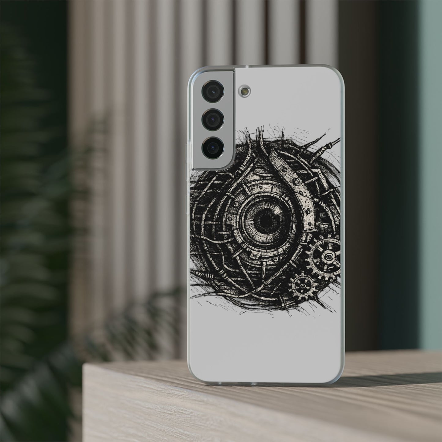 Biomechanisches Auge Handyhülle – Futuristisches Cyberpunk Design mit Zahnrädern & Kabeln | Schutzhülle für iPhone & Android
