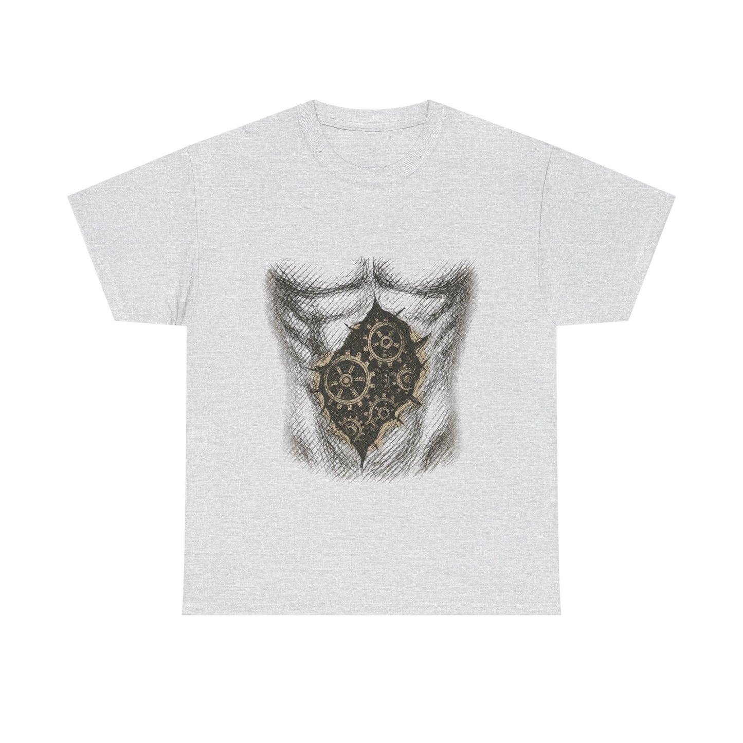 Biomechanik T-Shirt Unisex (Brustprint) – Realistisches Zahnräder-in-der-Haut Design | Steampunk & Cyborg Look für Technikfans