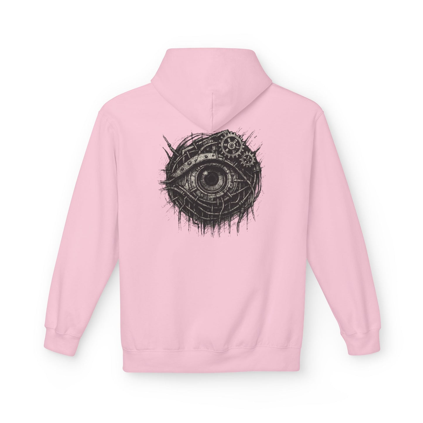 Biomechanisches Auge Hoodie Unisex – Cyberpunk Kapuzenpullover mit Zahnrädern & Kabeln | Futuristischer Techwear Look