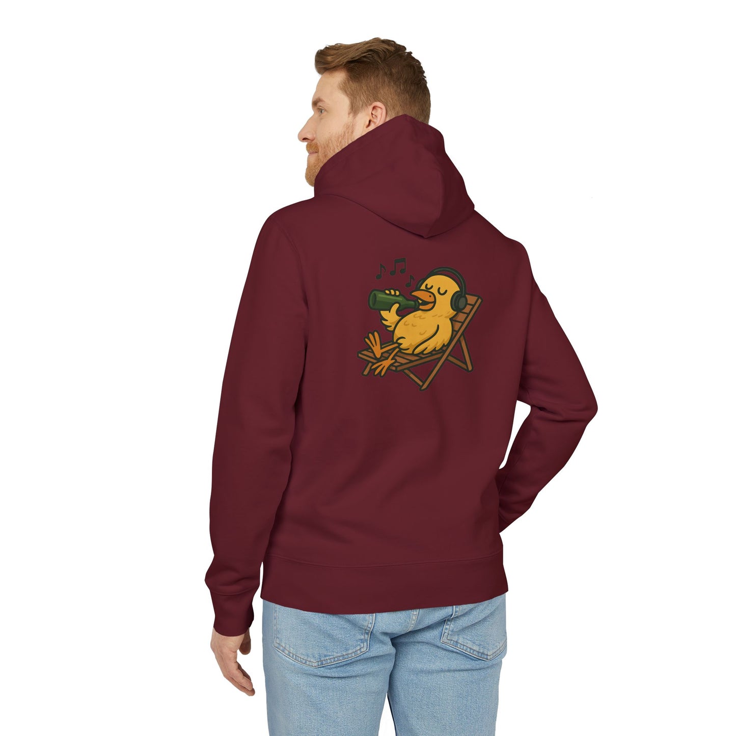 Chillente Hoodie (Rückenprint) – Lustiger Unisex Kapuzenpullover mit Ente, Bier & Musik-Motiv | Perfekt für Freizeit, Festivals & Sommer