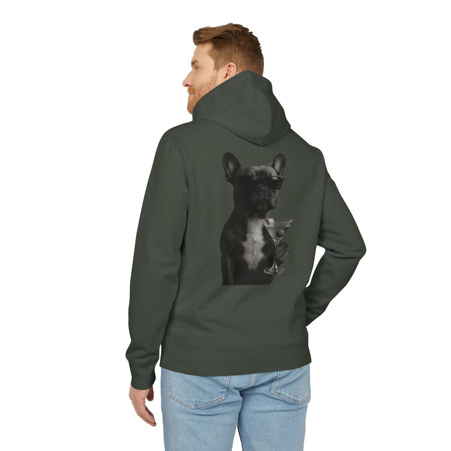 French Bulldog Hoodie (Rückenprint) – Lustiger Kapuzenpullover mit Hund & Sonnenbrille – Unisex Streetwear mit Tiermotiv