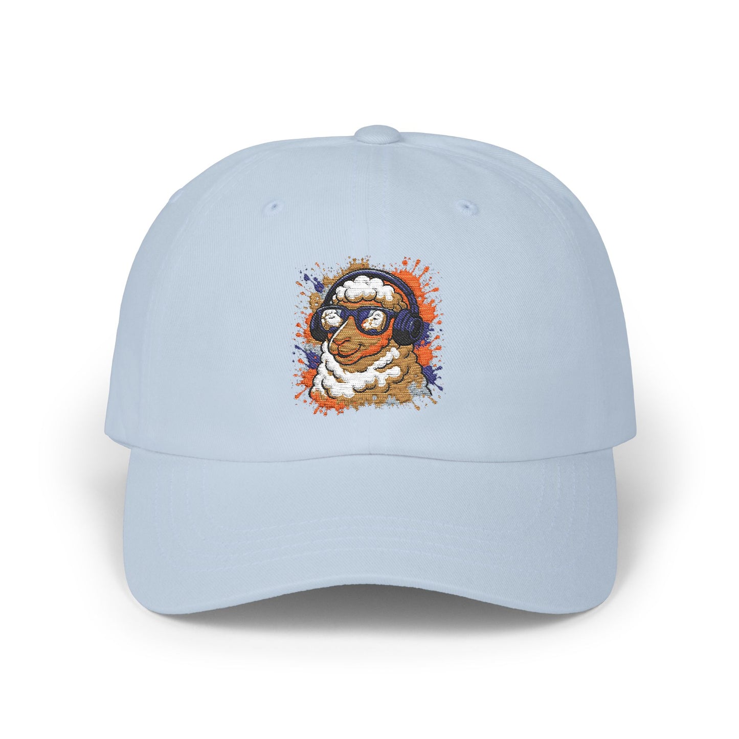 Schaf Cap – Stylische Unisex Basecap mit Kopfhörer-Schaf & buntem Farbspritzer-Design