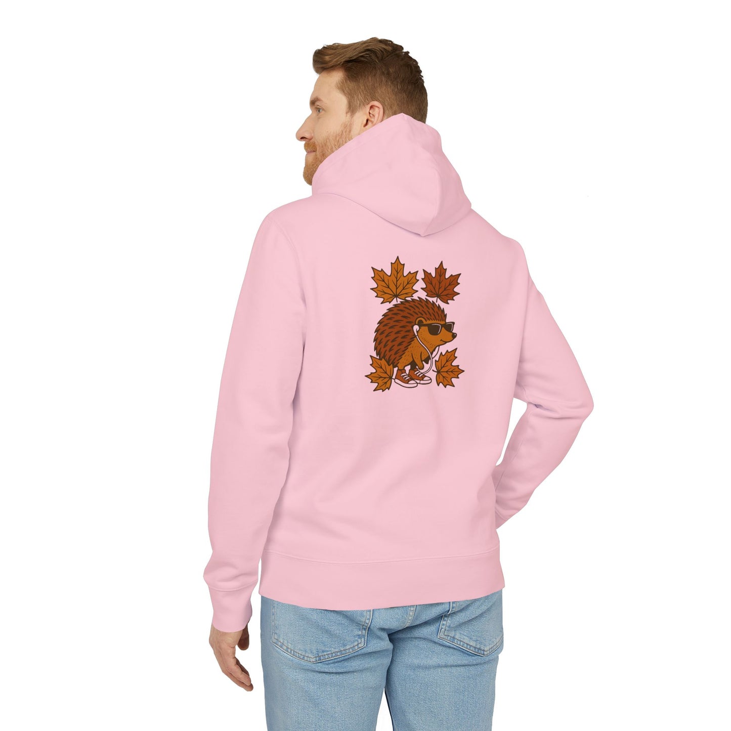 Herbst Igel Hoodie (Rückenprint) – Lustiger Kapuzenpullover mit Cartoon-Design, Sonnenbrille & Ahornblättern