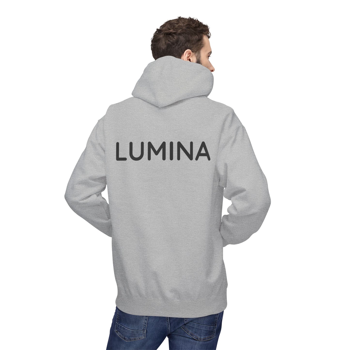 LUMINA Hoodie Unisex (Rückenprint) – Nachhaltiger Midweight Fleece Kapuzenpullover mit Kängurutasche, Fair & OEKO-TEX zertifiziert