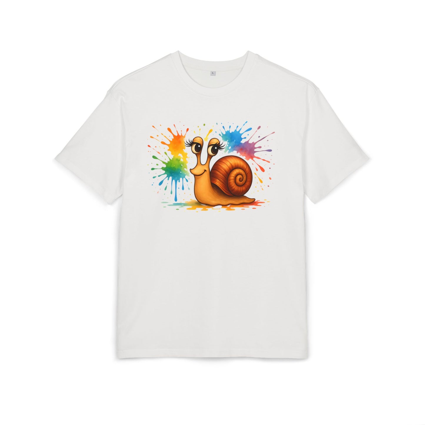 Bunte Schnecke T-Shirt (Brustprint) – Lustiges Unisex Shirt mit Farbklecks-Design für Tierfreunde & Kreative