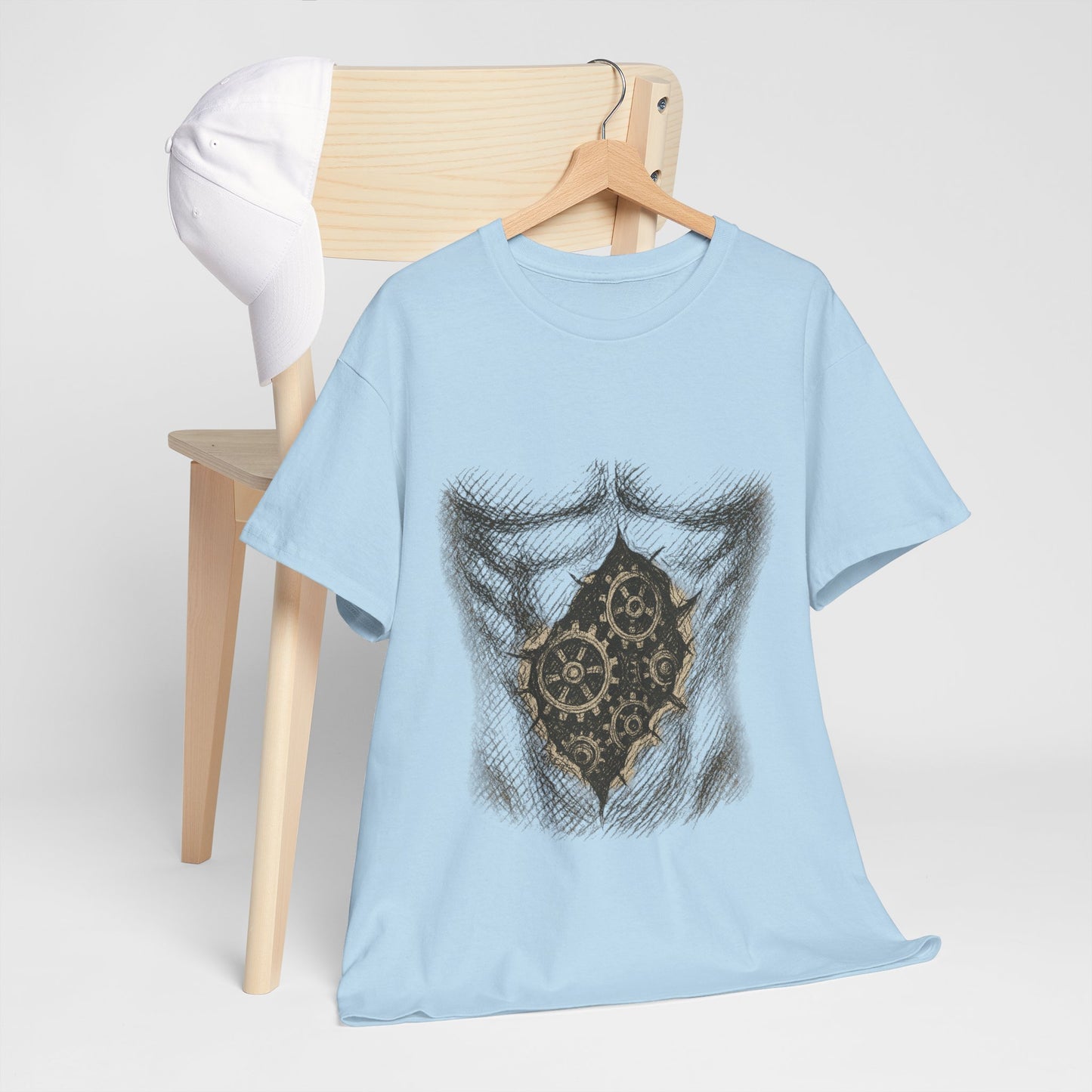 Biomechanik T-Shirt Unisex (Brustprint) – Realistisches Zahnräder-in-der-Haut Design | Steampunk & Cyborg Look für Technikfans