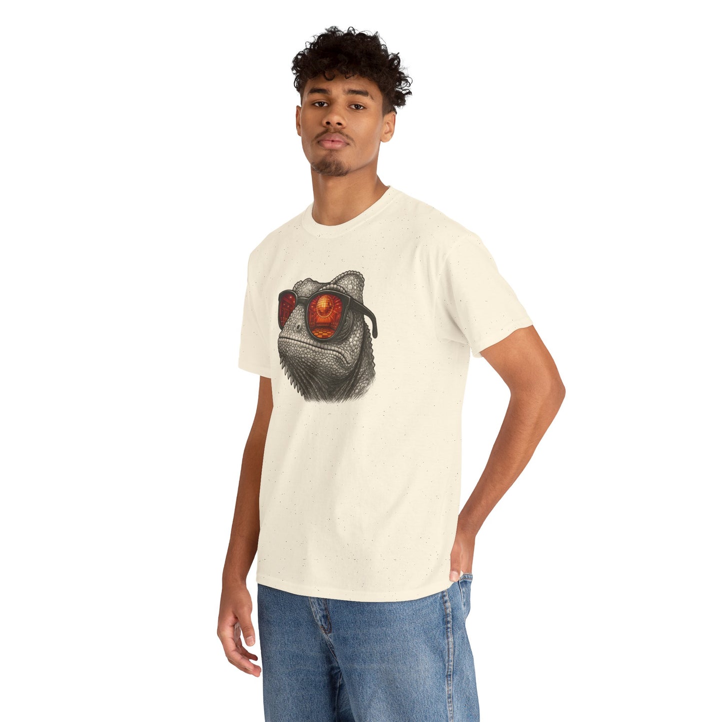 Chamäleon Disco T-Shirt (Brustprint) – Lustiges Tiermotiv mit Sonnenbrille | Retro Club Design für Tierfreunde & Festivalfans