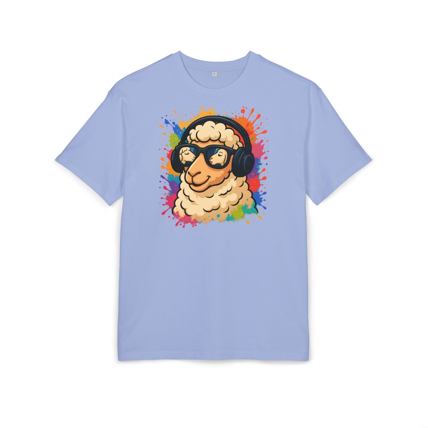 Cooles Schaf T-Shirt (Brustprint) – Lustiges Streetwear Shirt mit Kopfhörer-Schaf & Farbspritzer-Design | Unisex