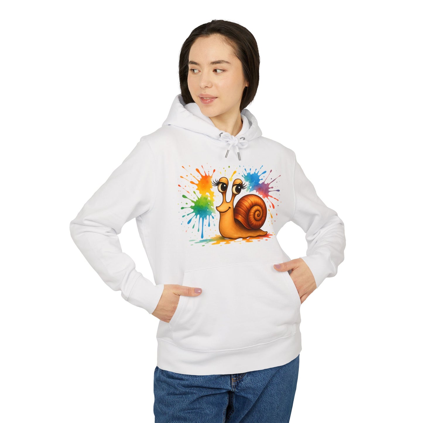 Bunter Schnecken Hoodie (Brustprint) – Lustiger Unisex Kapuzenpullover mit Farbklecks-Design für Kreative & Tierfreunde