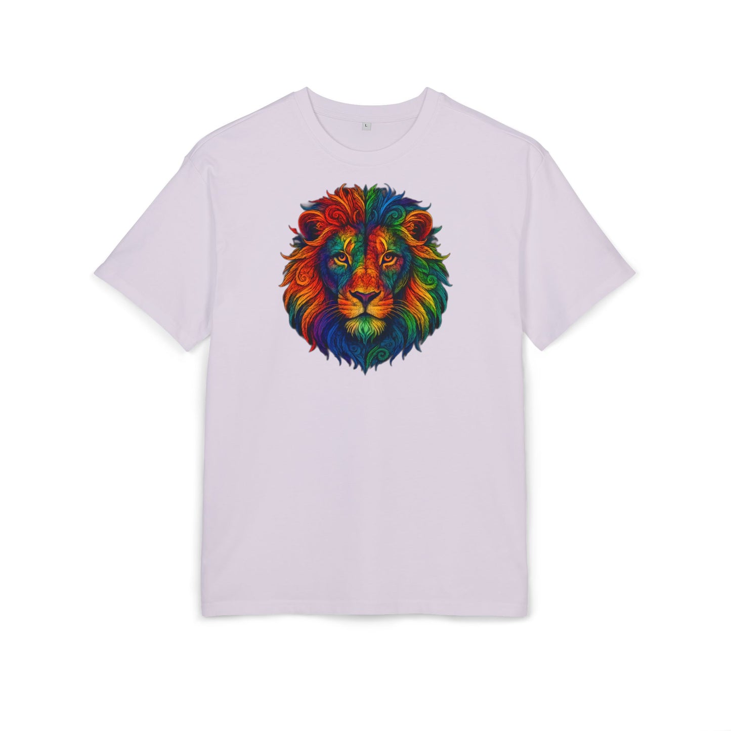 Buntes Löwen T-Shirt (Brustprint) – Psychedelisches Tiermotiv im Boho-Stil – Unisex Oversize Shirt für Kunst-, Natur- & Festival-Fans