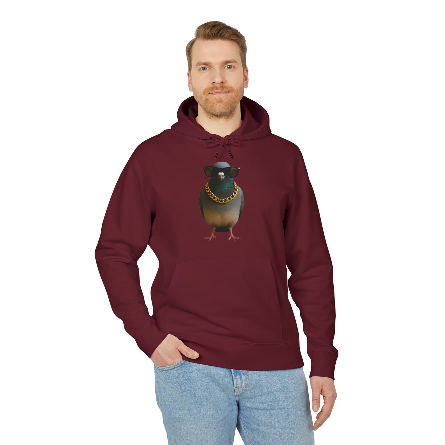 Gangster Taube Hoodie (Brustprint) – Lustiger Streetstyle Kapuzenpullover mit Vogel Motiv – Oversize Unisex Hoodie für Herren & Damen