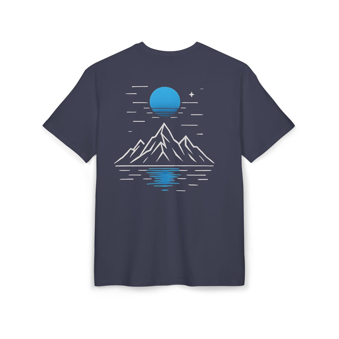 Berg T-Shirt (Rückenprint) – Minimalistisches Natur Design mit Mond & Spiegelung – Unisex Outdoor Shirt für Wanderer & Naturfreunde