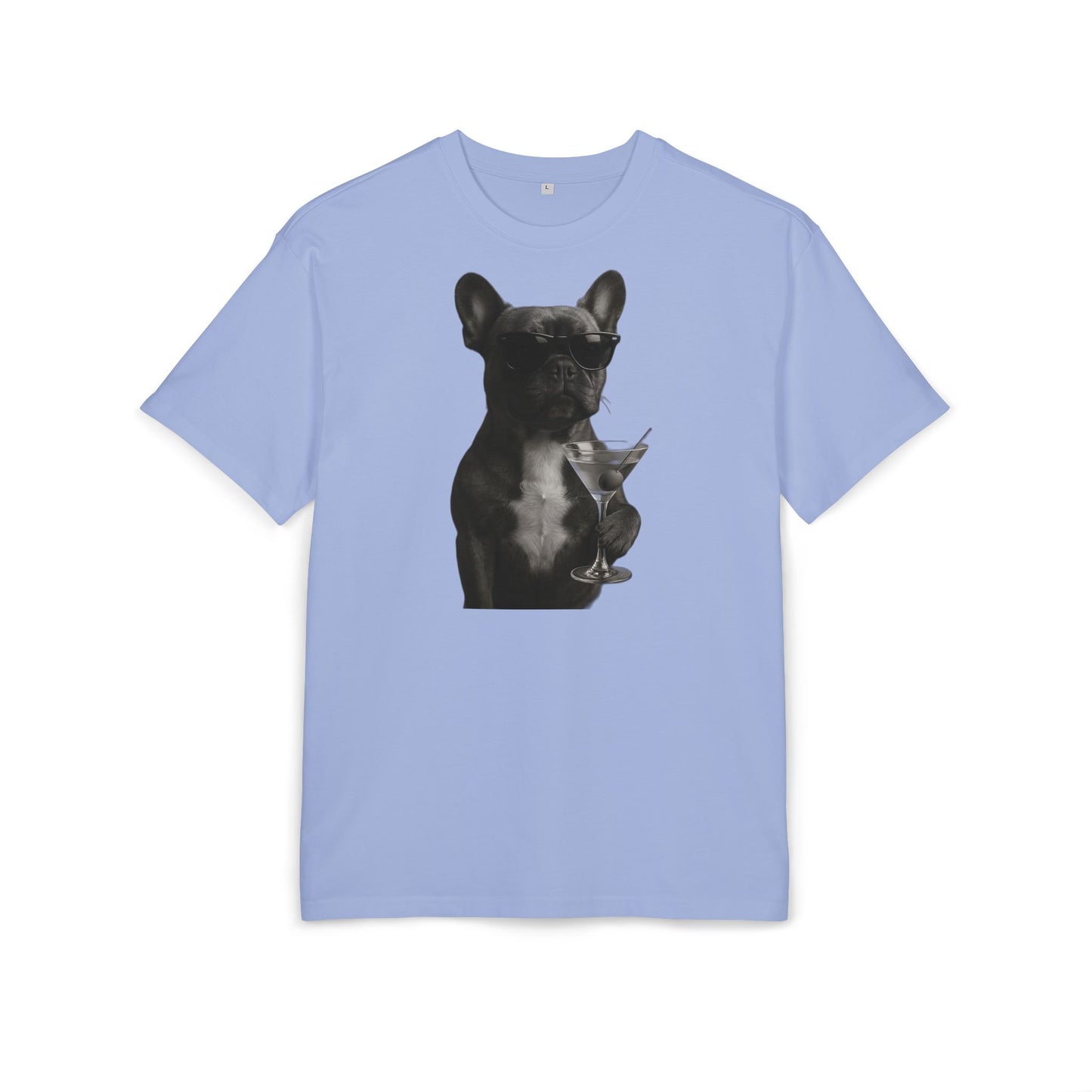 Cooler Hund T-Shirt (Brustprint) – Französische Bulldogge mit Sonnenbrille & Martini – Lustiges Tiermotiv für Unisex Streetwear