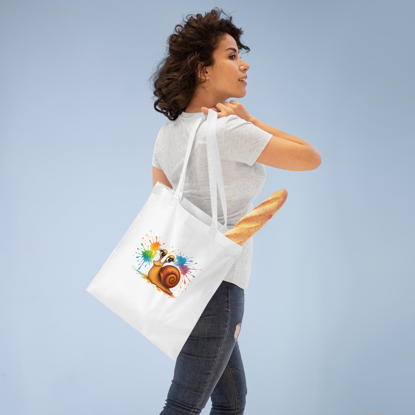 Jutebeutel mit bunter Schnecke – Lustige Unisex Baumwolltasche mit Farbklecks-Design für Alltag & Festivals