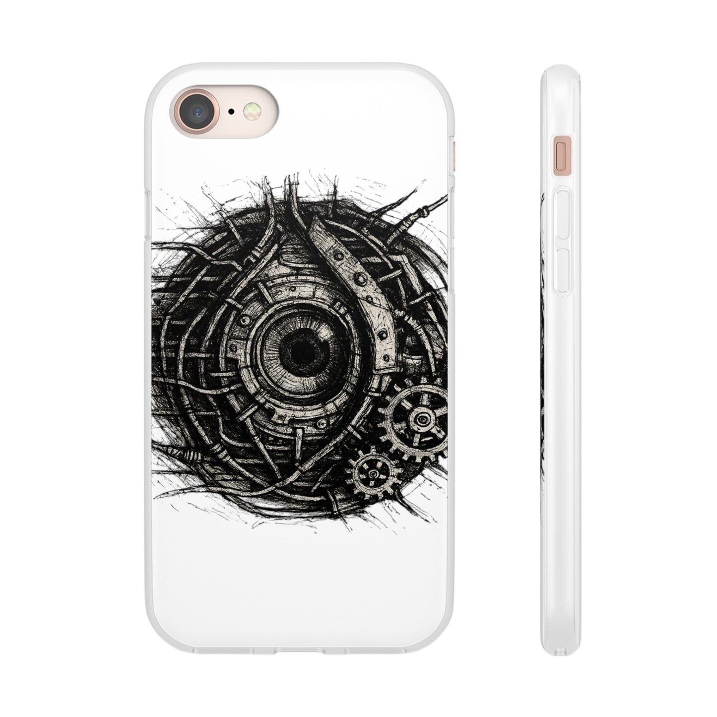 Biomechanisches Auge Handyhülle – Futuristisches Cyberpunk Design mit Zahnrädern & Kabeln | Schutzhülle für iPhone & Android