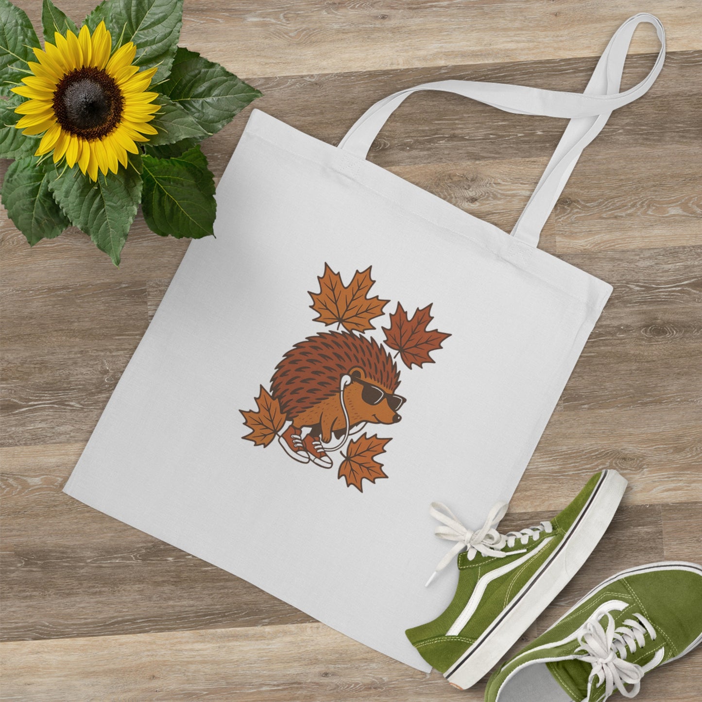 Herbst Igel Jutebeutel – Lustige Stofftasche mit Cartoon-Design, Sonnenbrille & Ahornblättern