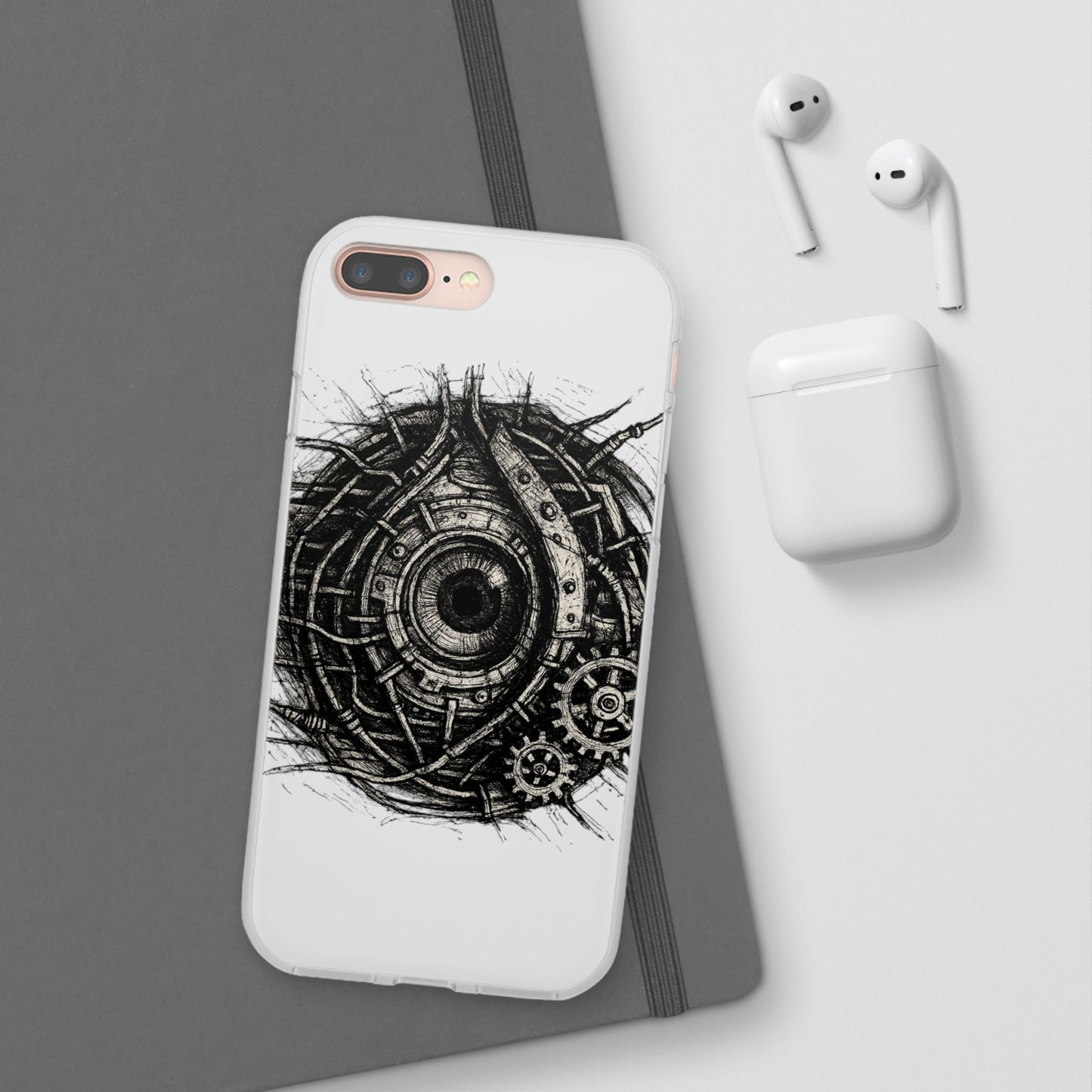 Biomechanisches Auge Handyhülle – Futuristisches Cyberpunk Design mit Zahnrädern & Kabeln | Schutzhülle für iPhone & Android