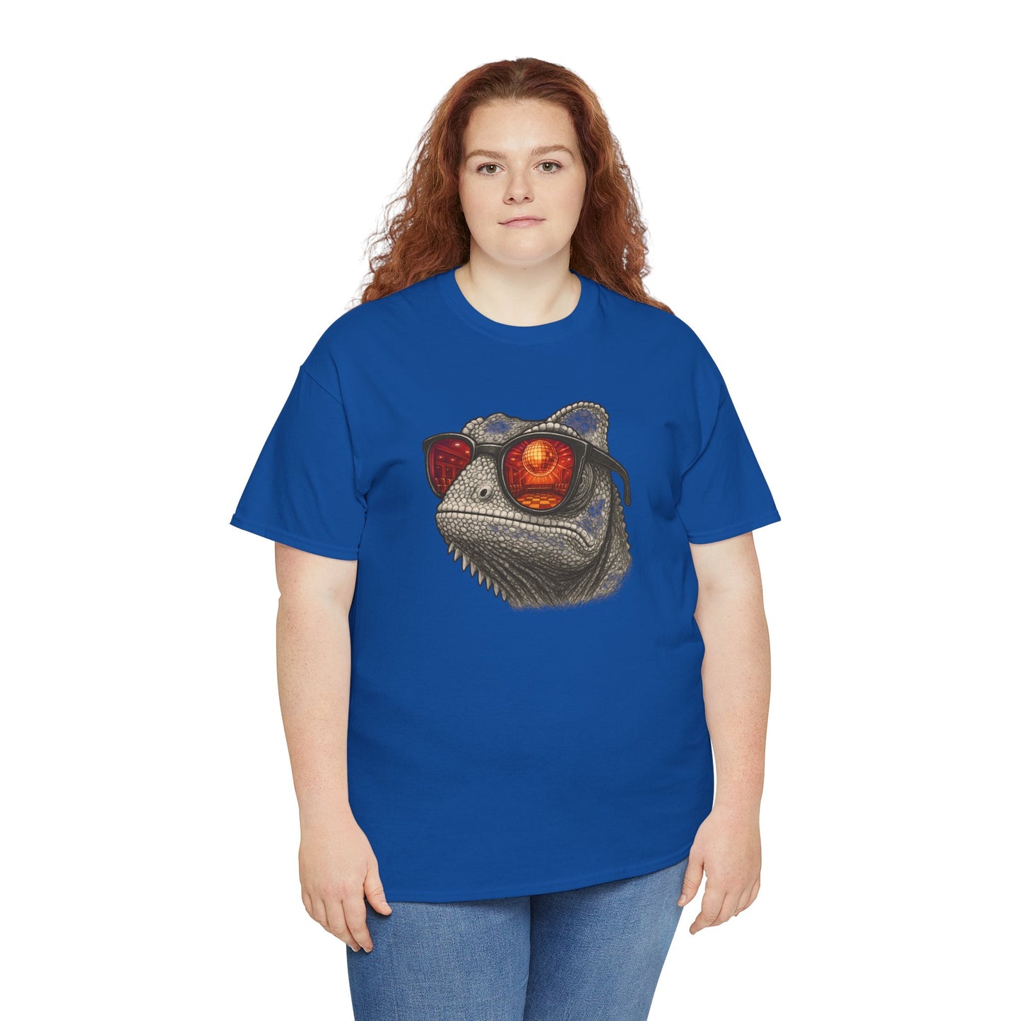 Chamäleon Disco T-Shirt (Brustprint) – Lustiges Tiermotiv mit Sonnenbrille | Retro Club Design für Tierfreunde & Festivalfans