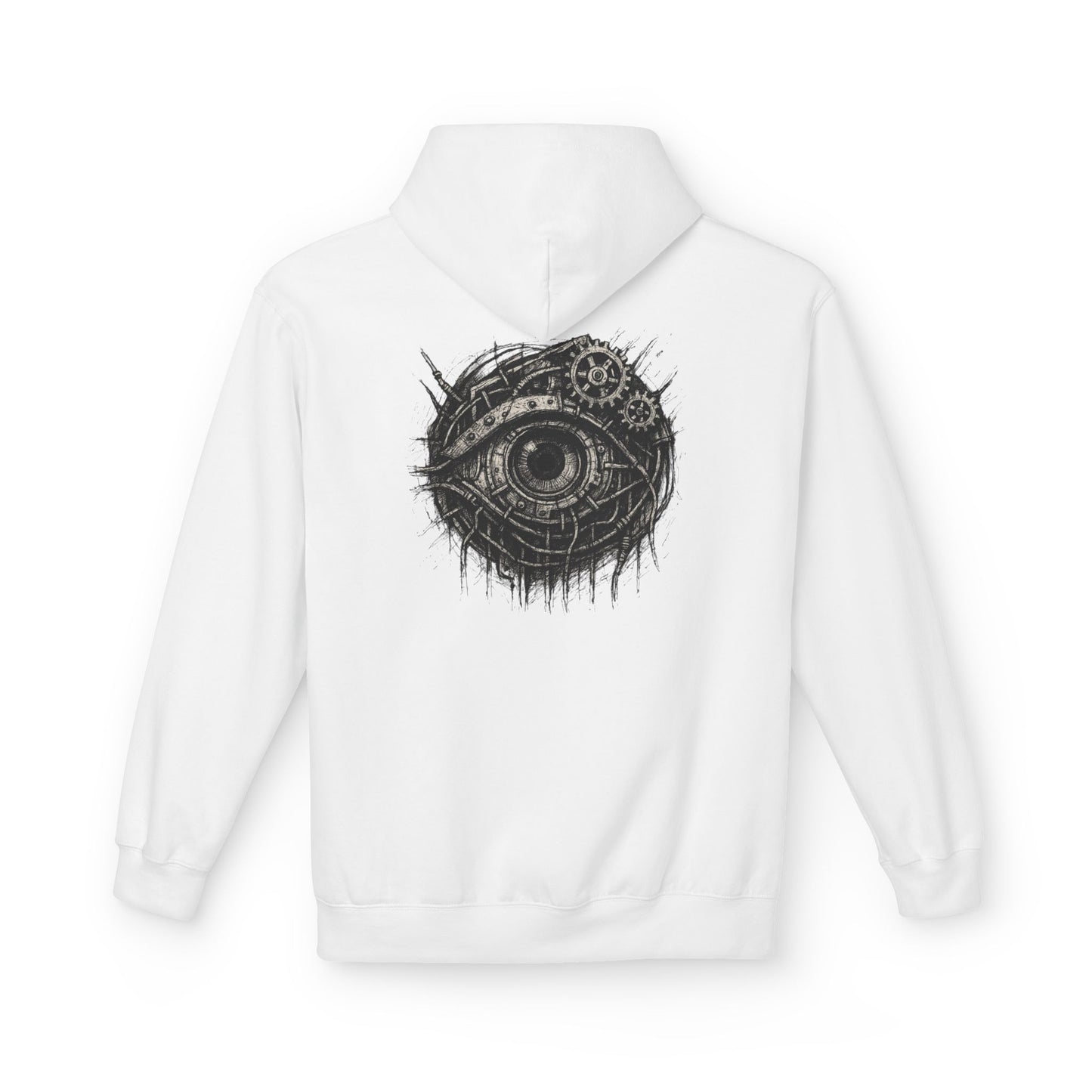 Biomechanisches Auge Hoodie Unisex – Cyberpunk Kapuzenpullover mit Zahnrädern & Kabeln | Futuristischer Techwear Look