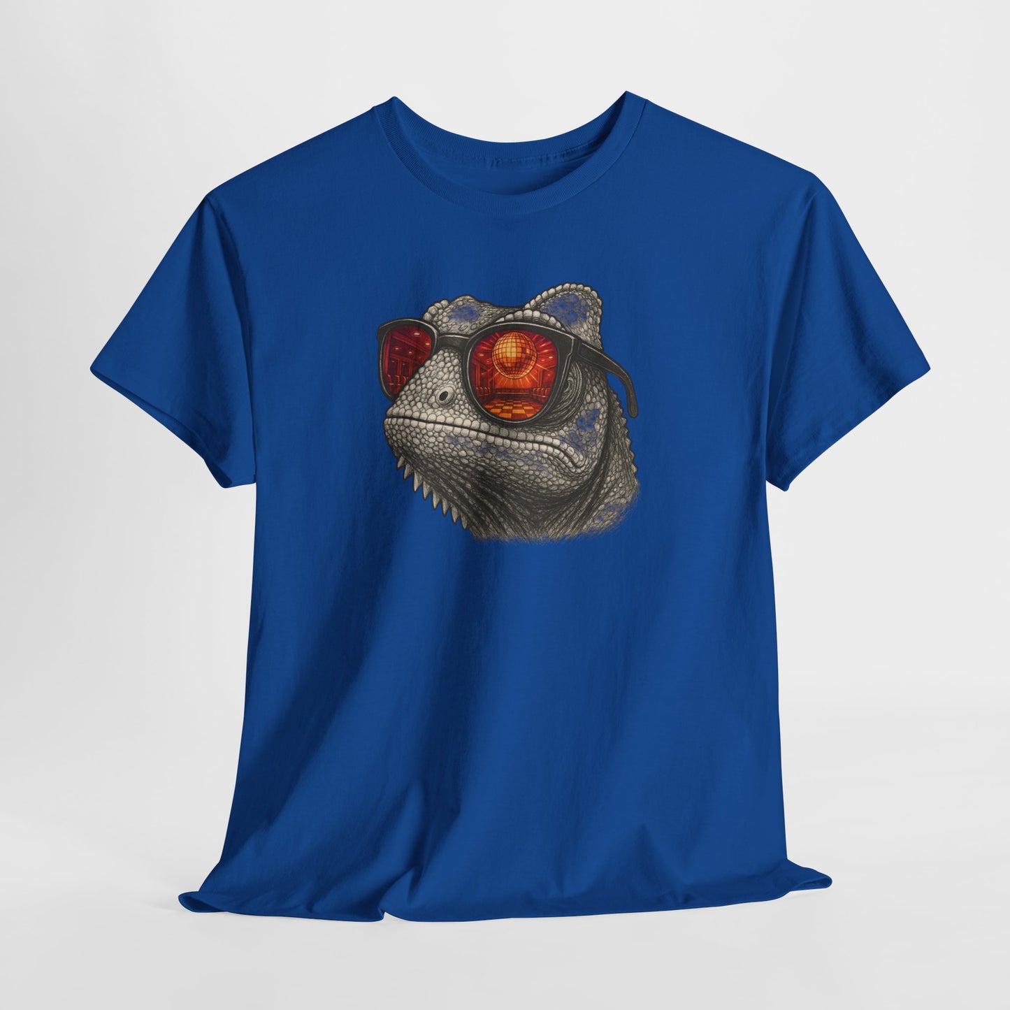 Chamäleon Disco T-Shirt (Brustprint) – Lustiges Tiermotiv mit Sonnenbrille | Retro Club Design für Tierfreunde & Festivalfans