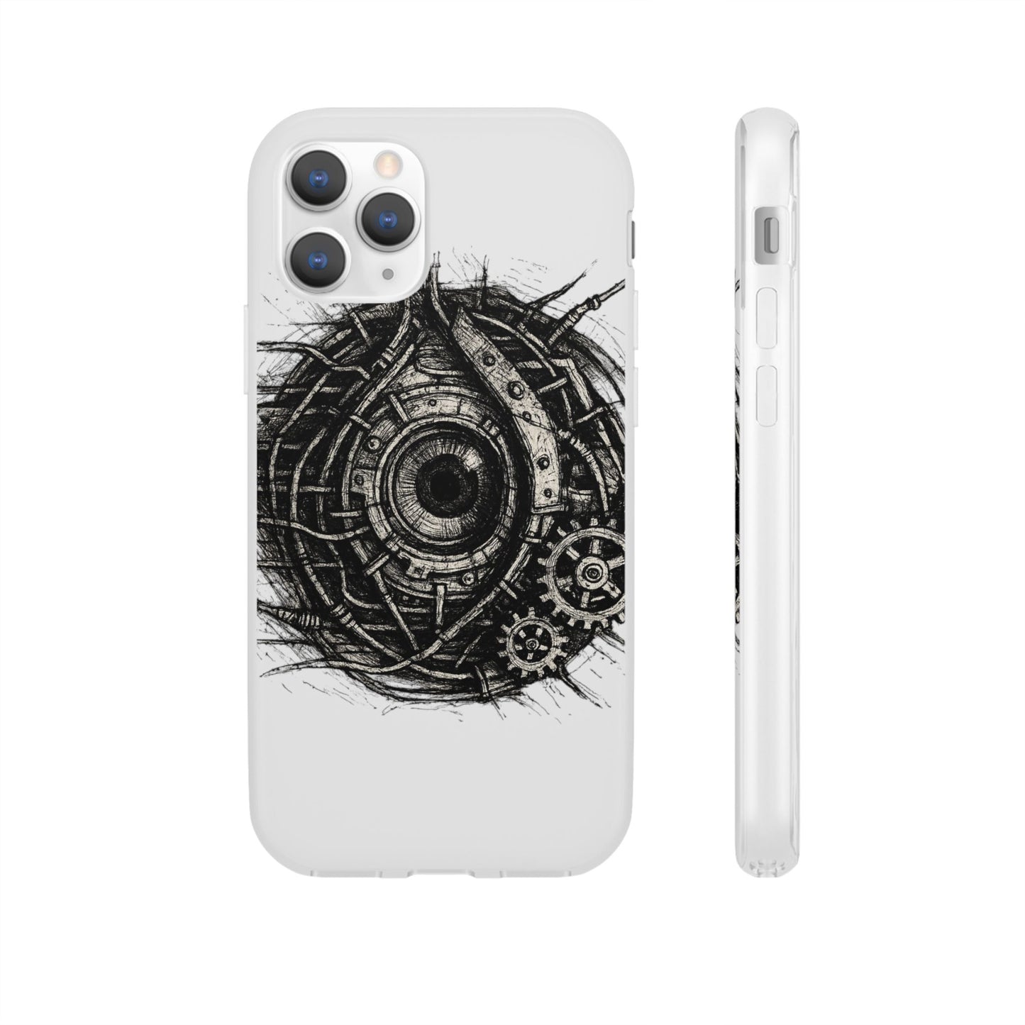 Biomechanisches Auge Handyhülle – Futuristisches Cyberpunk Design mit Zahnrädern & Kabeln | Schutzhülle für iPhone & Android