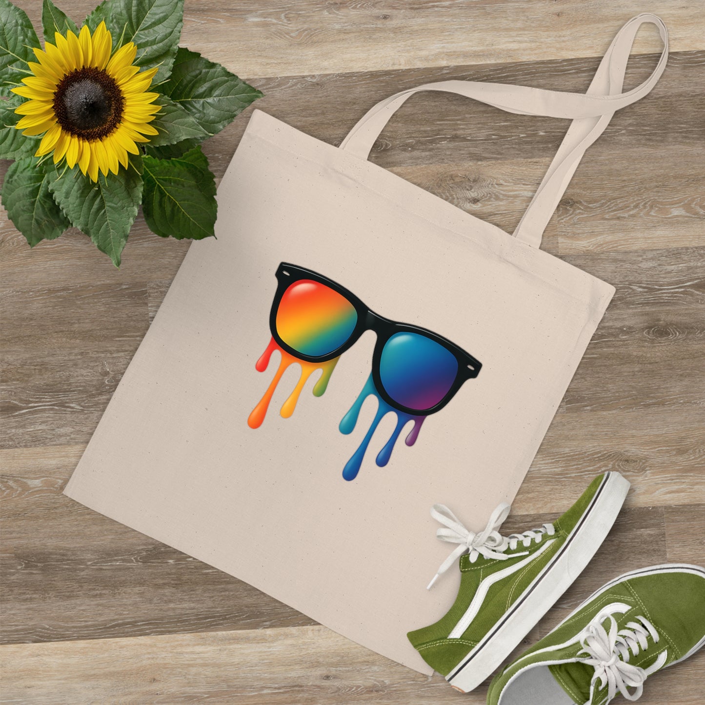 Melting Shades Jutebeutel – Stylischer Stoffbeutel mit bunter, schmelzender Sonnenbrille | Nachhaltige Tasche für Sommer, Festival & Alltag
