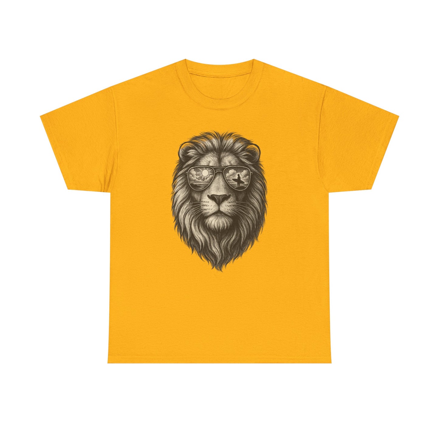 Surfer-Löwe T-Shirt (Brustprint) – Retro Sonnenbrillen Motiv | Cooles Sommer Design für Strandfans & Abenteurer
