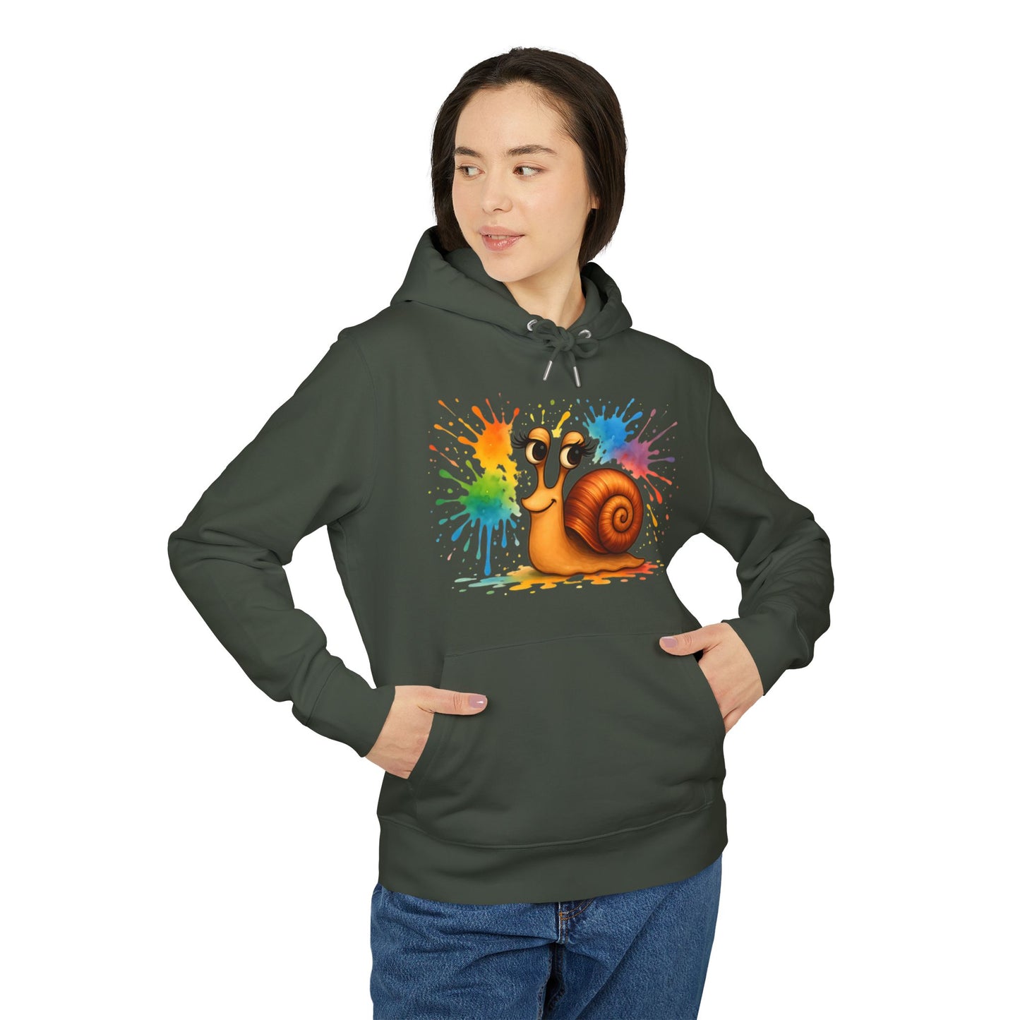 Bunter Schnecken Hoodie (Brustprint) – Lustiger Unisex Kapuzenpullover mit Farbklecks-Design für Kreative & Tierfreunde