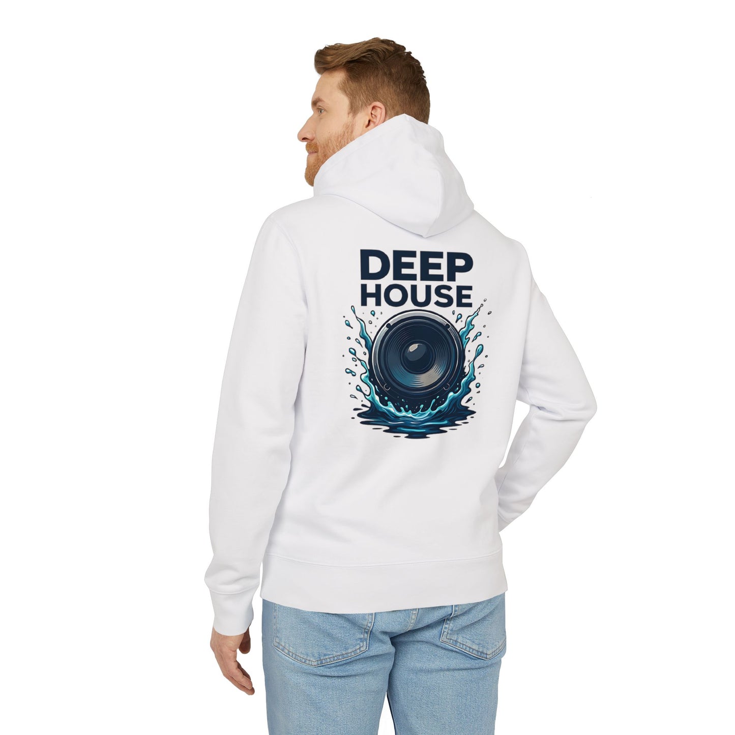 Deep House Hoodie (Rückenprint) – Stylischer Musik Hoodie mit Lautsprecher & Wasser Splash Design – Unisex EDM & Festival Streetwear