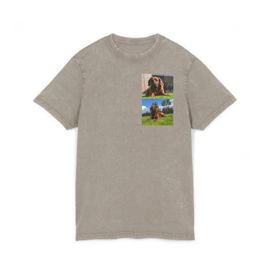 Dog print Vintage Style Acid Washed Round Neck Tee - Eco-Friendly T-Shirt, Everyday
