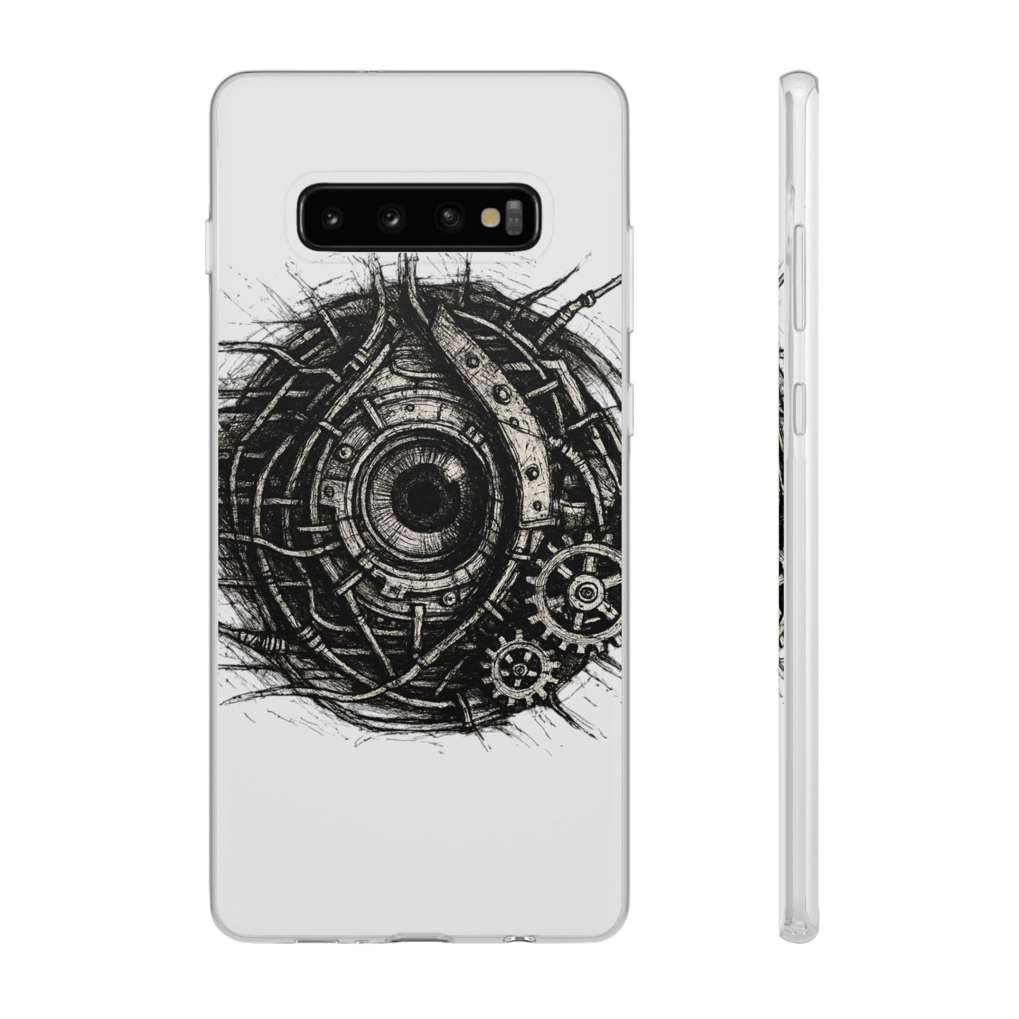 Biomechanisches Auge Handyhülle – Futuristisches Cyberpunk Design mit Zahnrädern & Kabeln | Schutzhülle für iPhone & Android