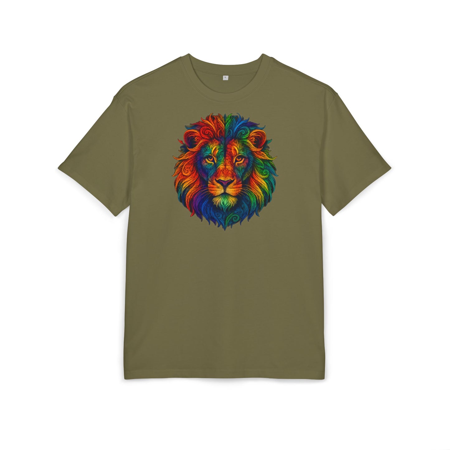 Buntes Löwen T-Shirt (Brustprint) – Psychedelisches Tiermotiv im Boho-Stil – Unisex Oversize Shirt für Kunst-, Natur- & Festival-Fans