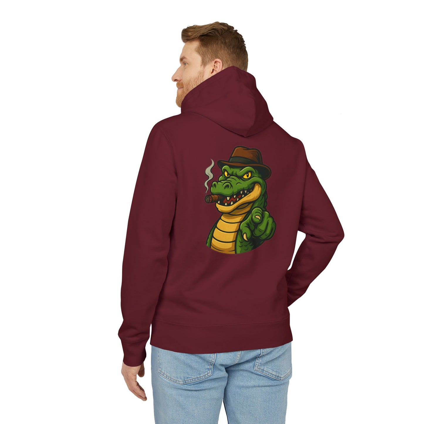 Gangster Alligator Hoodie (Rückenprint) – Cooler Unisex Kapuzenpullover mit Krokodil, Zigarre & Hut im Comic Style