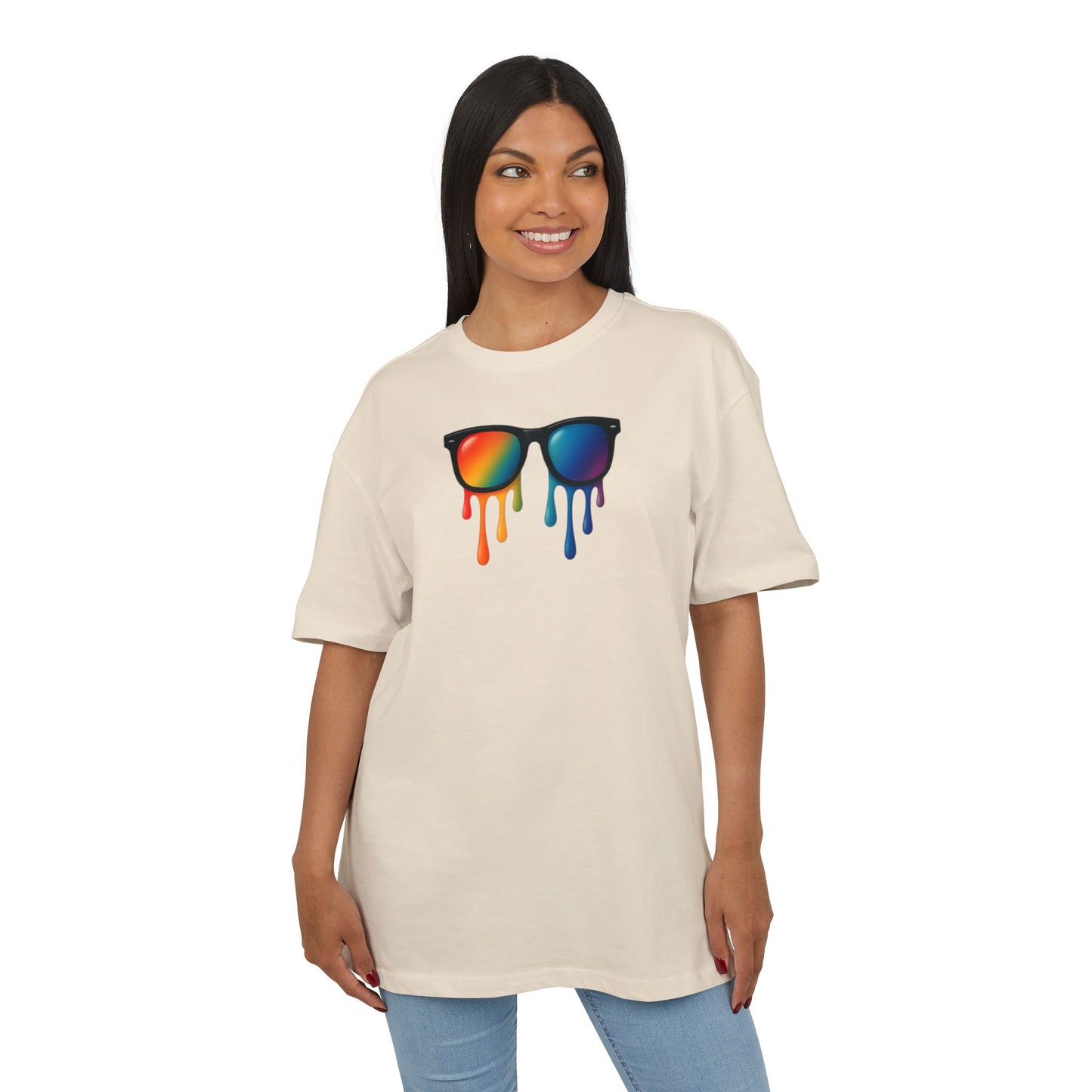 Melting Rainbow Shades T-Shirt (Brustprint) – Stylisches Unisex Shirt mit bunter Sonnenbrille & Farbverlauf | Cooles Sommer & Festival Design
