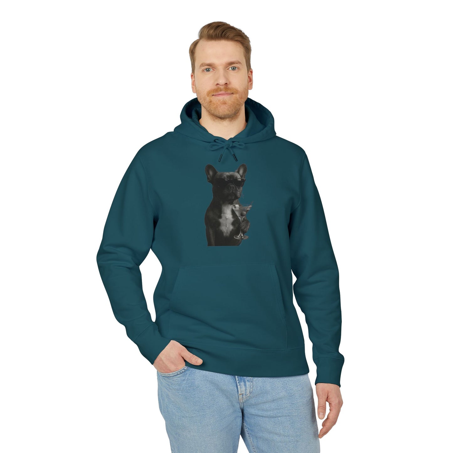 French Bulldog Hoodie (Brustprint) – Lustiger Kapuzenpullover mit Hund & Sonnenbrille – Unisex Streetwear mit Tiermotiv
