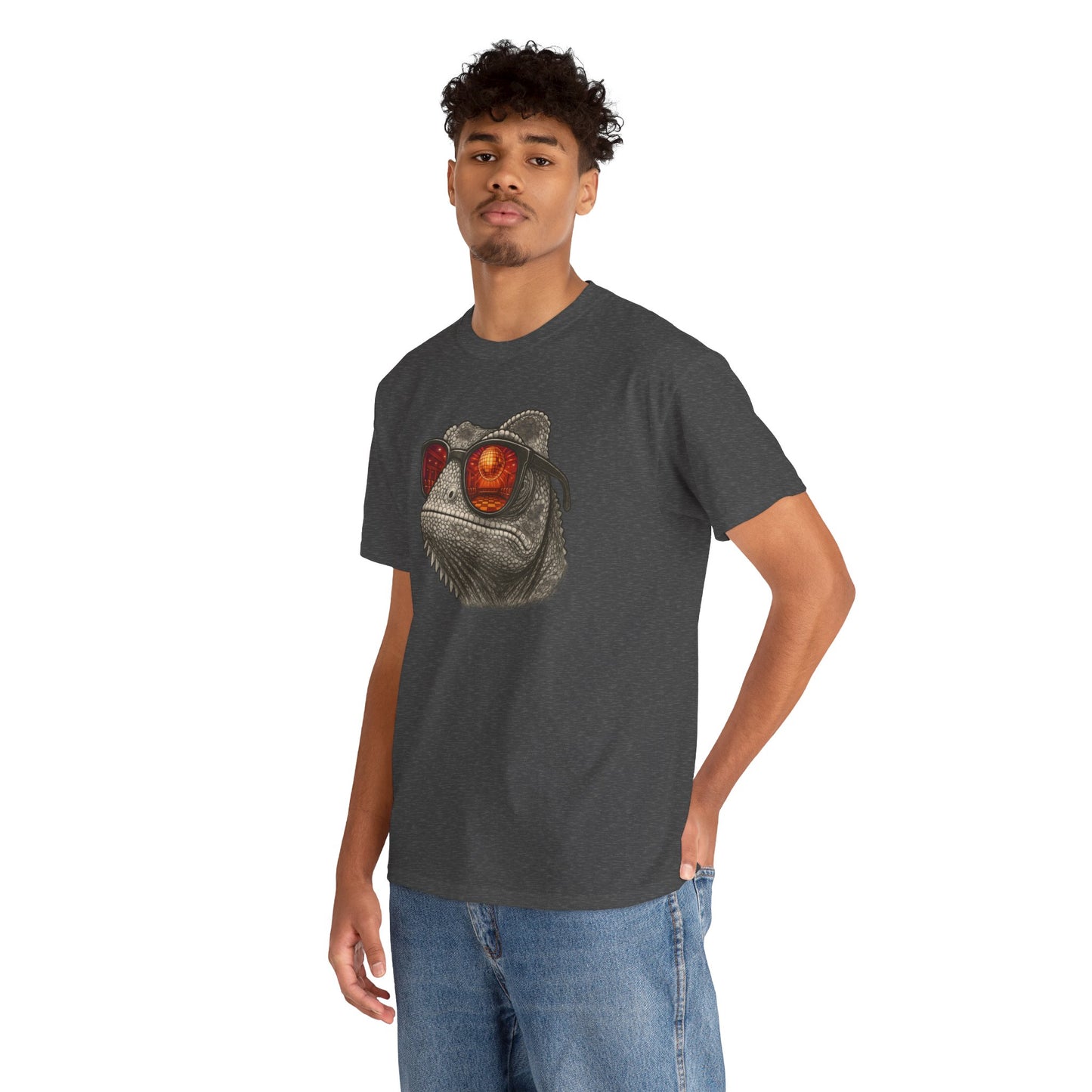 Chamäleon Disco T-Shirt (Brustprint) – Lustiges Tiermotiv mit Sonnenbrille | Retro Club Design für Tierfreunde & Festivalfans