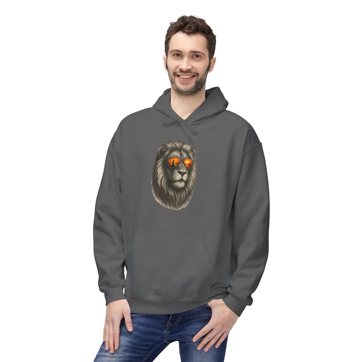 Löwen Hoodie Unisex (Brustprint) – Stylischer Kapuzenpullover mit Sonnenbrillen-Löwe | Tiermotiv Streetwear für Damen & Herren