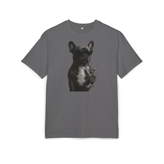 Cooler Hund T-Shirt (Brustprint) – Französische Bulldogge mit Sonnenbrille & Martini – Lustiges Tiermotiv für Unisex Streetwear