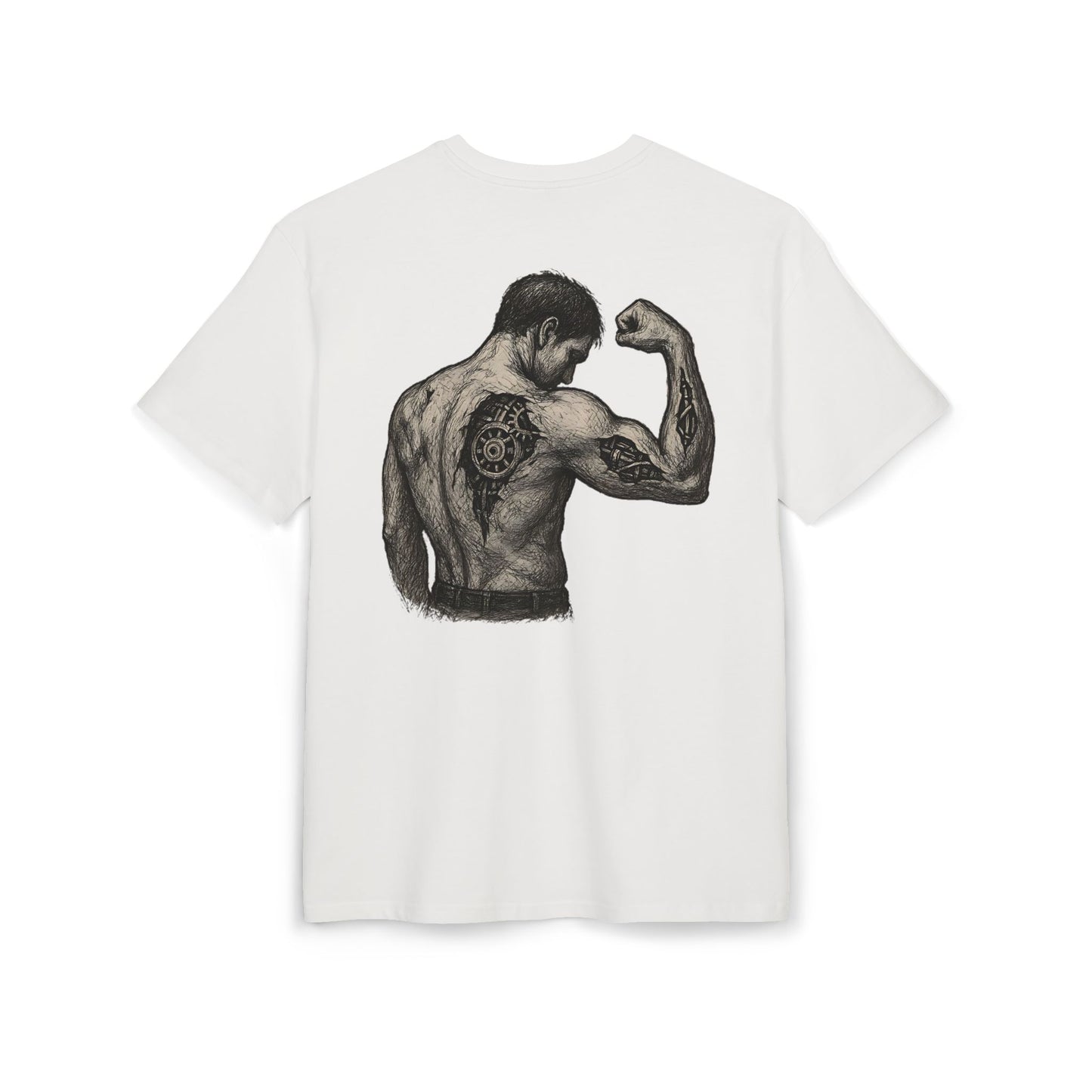 Biomechanik Muskel T-Shirt Unisex (Rückenprint) – Cyborg Body Design mit Zahnrädern & Maschinenstrukturen | Futuristisches Techwear Shirt für Fitness & Sci-Fi Fans