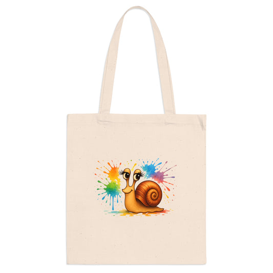 Jutebeutel mit bunter Schnecke – Lustige Unisex Baumwolltasche mit Farbklecks-Design für Alltag & Festivals